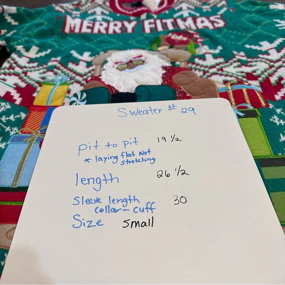 Blizzard‎ Bay Merry Fitmas Ugly Christmas Sweater Santa Lifting men’s size Small